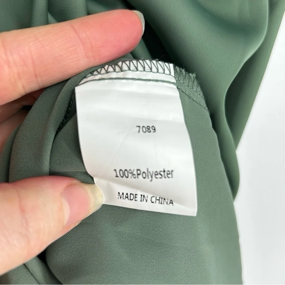 PRETTYGARDEN Green Satin Wrap Tie Waist Mini Dress XL NWT Long Sleeve - Picture 9 of 10